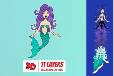 3D Mermaid 2 SVG Cut File