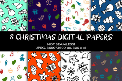 8 Christmas Digital Papers. Christmas Graphics and Background.