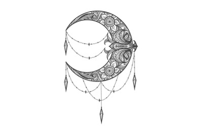 Crescent Moon Tattoo drawn in Zentangle Style