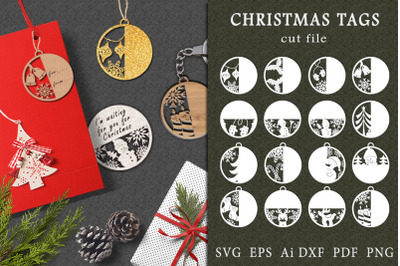 Round tags with christmas elements