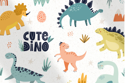 Cute Dinosaur Clipart &amp; Lettering