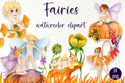 Autumn fairies clipart graphic illustration, garden fairy