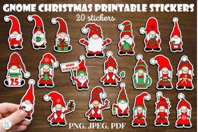 Gnome Christmas Stickers. Christmas sticker bundle. 20 printable stick
