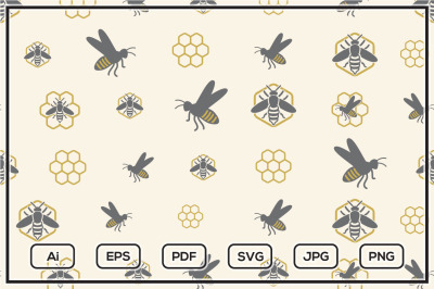 Bee illustration seamless pattern design