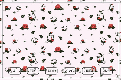 Rose flower illustration seamless pattern design