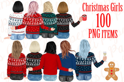 Christmas bundle Girls clipart Christmas sweaters Mug design