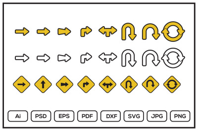 Set of arrows road signs design illustration