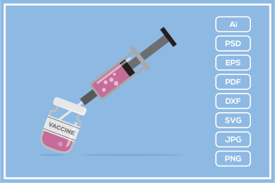 A syringe and vaccine dose bottle design illustration