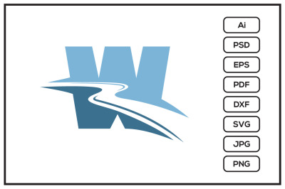 Letter W logo with river design illustration