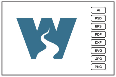 Letter W logo with river design illustration