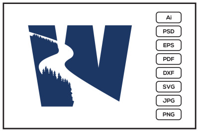 Letter W logo with river design illustration