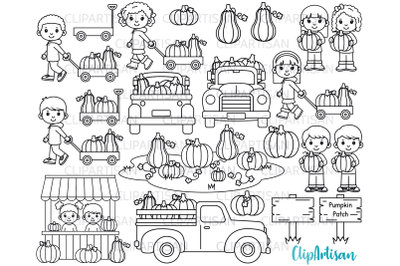 Fall Pumpkin Truck Clipart, Fall Kids Digital Stamp