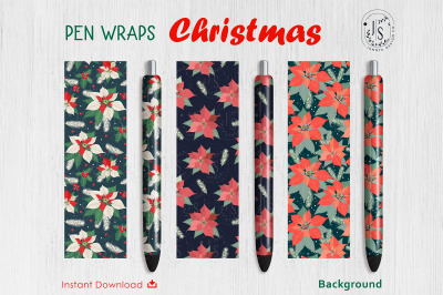 Christmas Poinsettia Pen Wraps File Set