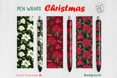 Christmas Poinsettia Pen Wraps File Set
