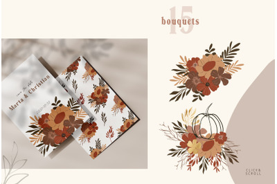 Fall abstract floral bouquets png for sublimations / clipart