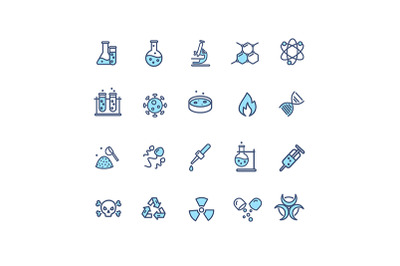 Chemistry Lab Sign Color Thin Line Icon Set. Vector