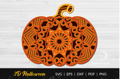 3d Layered Halloween Pumpkin Mandala Laser Cut File
