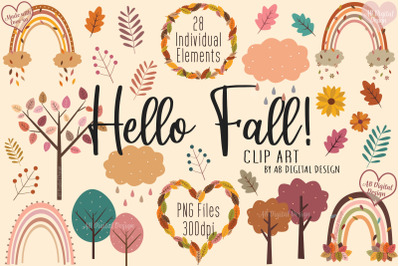 Fall Clipart, Fall Rainbow, Autumn Leaves &amp; Trees