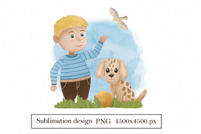 Cute boy with dog - sublimation design png