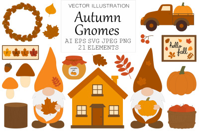 Fall Gnomes. Autumn Gnomes. Harvest Gnomes. Gnomes SVG