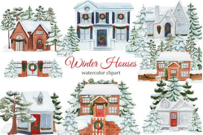 Watercolor Winter House Clipart