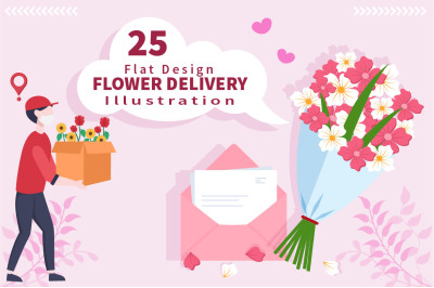 25 Flower Delivery Courier Service Online Vector Illustration