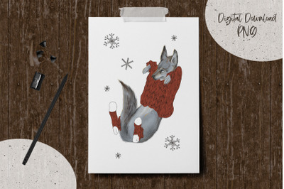 Wolf in Clothes. Animalistic Winter Print PNG. Sublimation Design.