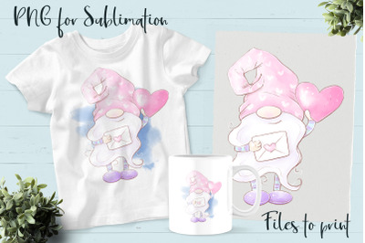 Gnomes for Valentine&amp;#039;s Day sublimation. Design for printing.