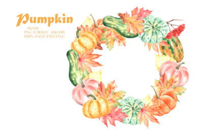 Thanksgiving invitation. Pumpkin, leaf fall watercolor clipart.