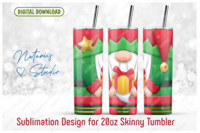 Cute Christmas Gnome Elf. Sublimation design - 20oz TUMBLER