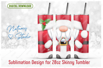 Cute Christmas Gnome Santa Claus. Sublimation design - 20oz TUMBLER