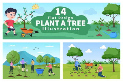 14 Planting Trees Gardening, Farming and Agriculture Illustration