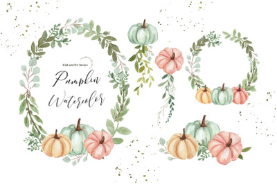 Elegant Fall Autumn Pumpkin Clipart&2C; Greenery Floral Frame Pumpkin