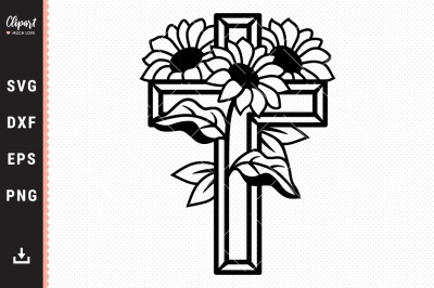 Sunflower cross SVG Religious SVG, DXF, PNG