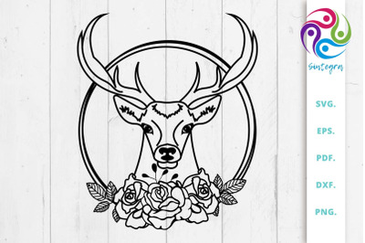 Floral Wreath Reindeer SVG File