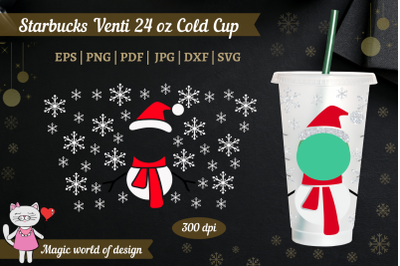 Snowman Snowflakes Starbucks Venti Cold Cup 24 Oz Svg