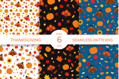 Cute Thanksgiving Seamless Patterns Digital Paper