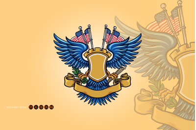 Flag American Badge Mascot Logo with Ribbon