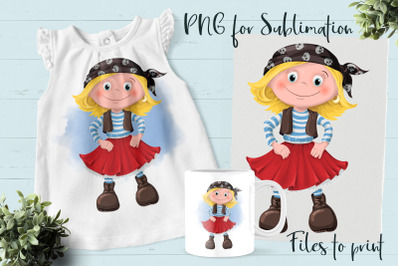 Pirate girl sublimation. Design for printing.