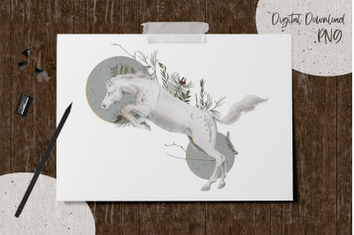 Winter Horse. Animalistic Print PNG.