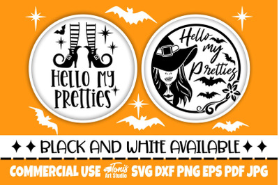 Hello My Pretties SVG, Halloween Round Sign Design