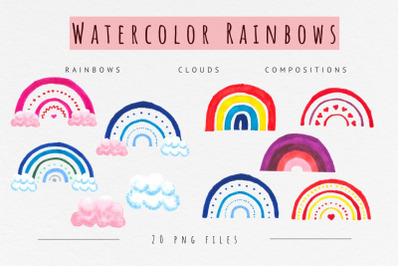 Watercolor Rainbows Clipart&2C; Baby Shower