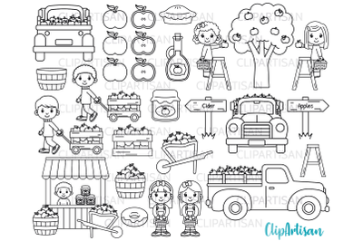 Fall Apple Picking Clipart, Fall Kids Digital Stamp