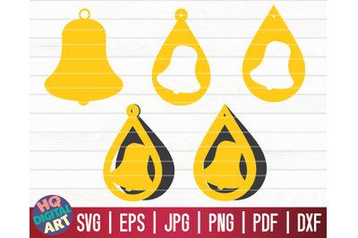 5 Bell Earrings SVG | Christmas Teardrop Earrings SVG