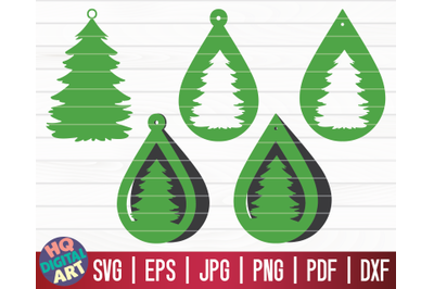 5 Christmas Tree Earrings SVG | Christmas Teardrop Earrings SVG