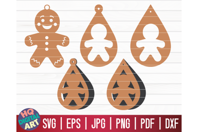 5 Gingerbread Man Earrings SVG | Christmas Teardrop Earrings SVG