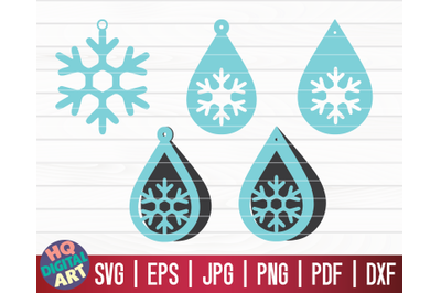 5 Snowflake Earrings SVG | Christmas Teardrop Earrings SVG