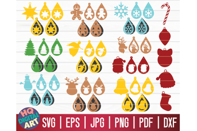 51 Christmas Earrings SVG Bundle | Holiday Teardrop Earrings SVG
