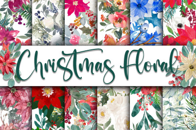 Christmas Floral Digital Papers    These beautiful Christmas floral wa