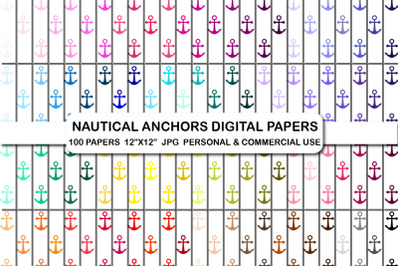 White background nautical anchors digital papers pattern paper